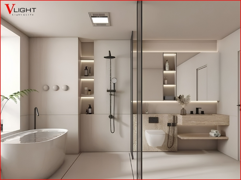 Cách bố trí đèn LED ốp trần trong nhà vệ sinh