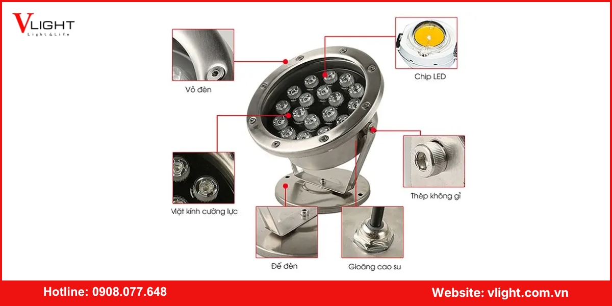 Cấu tạo của đèn led âm nước