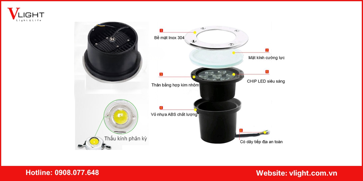 Cấu tạo của đèn led âm sàn - âm đất