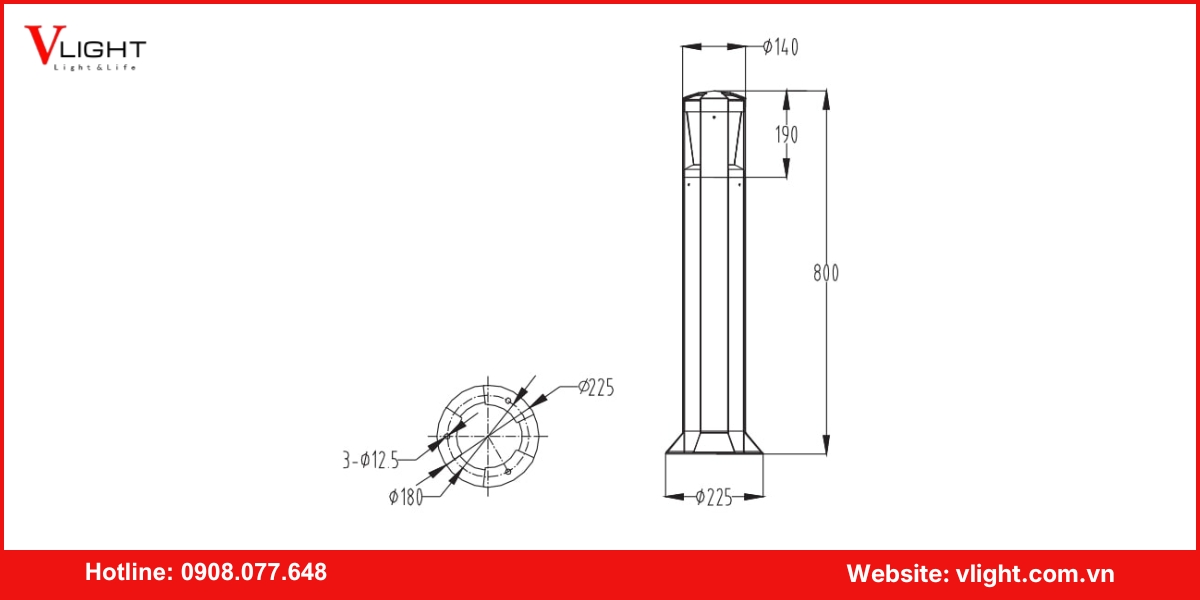 Cấu tạo của đèn led trụ lối đi sân vườn