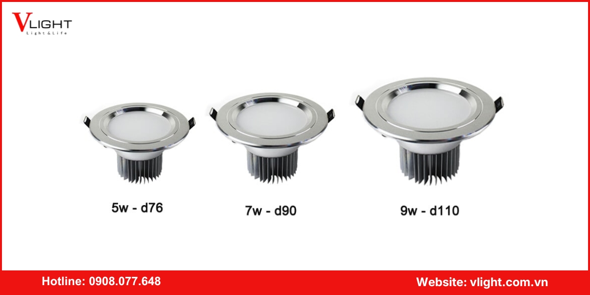 Phân loại đèn led âm trần theo công suất